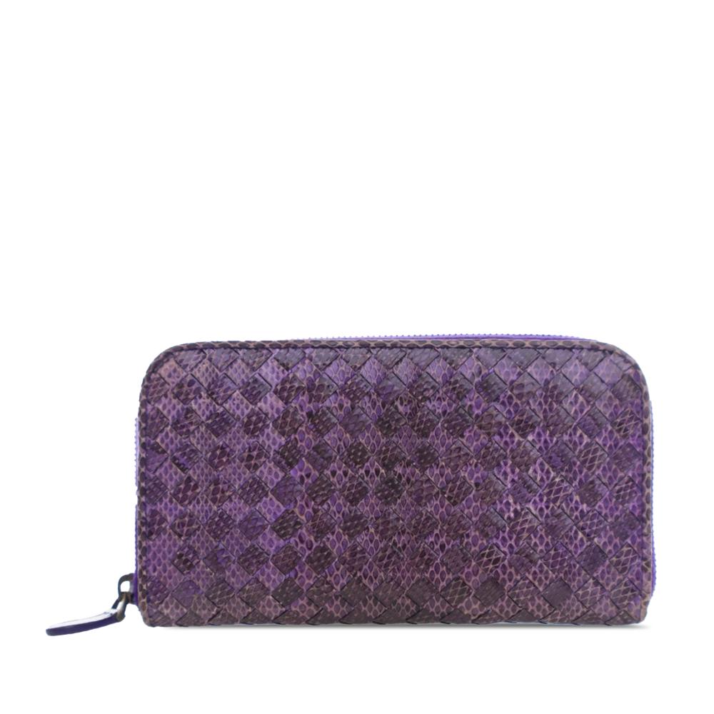 Bottega Veneta B Bottega Veneta Purple Snake Skin Leather Karung Intrecciato Continental Wallet Italy