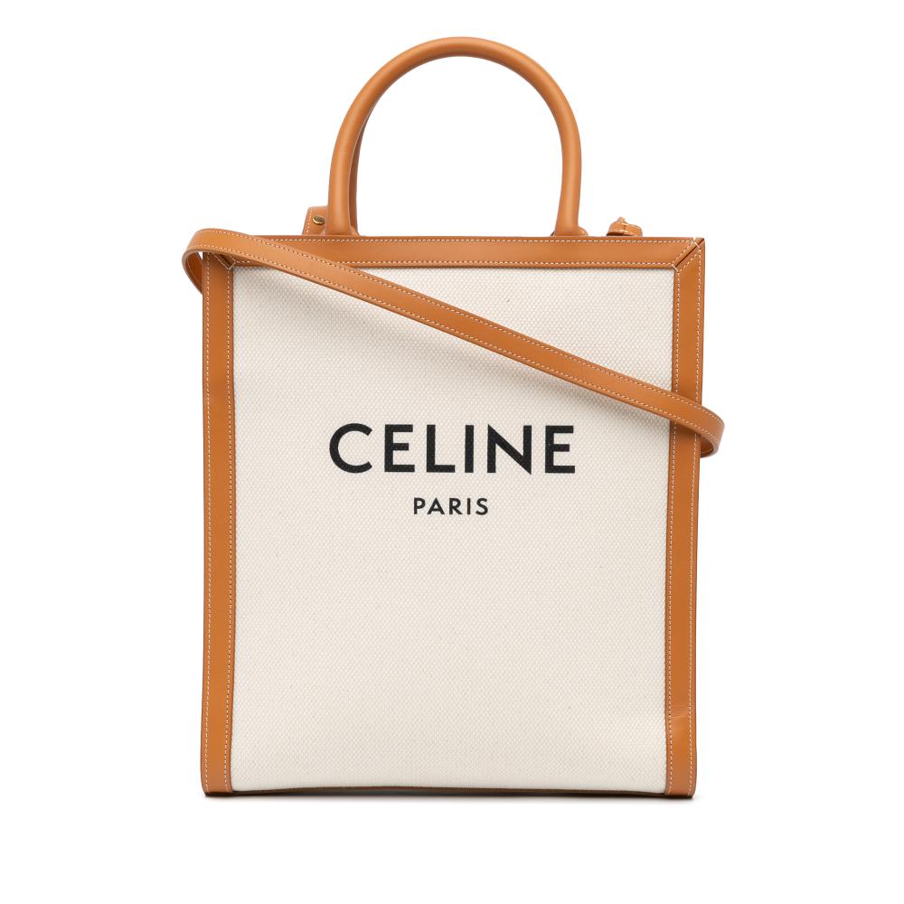 Celine AB Celine Brown Beige Canvas Fabric Small Vertical Cabas Satchel Italy