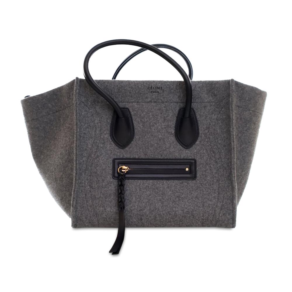 Celine AB Celine Gray Wool Fabric Medium Felt Phantom Luggage Tote Italy