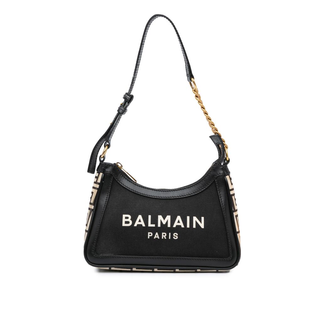 Balmain B Balmain Black Canvas Fabric B-Army Logo Shoulder Bag Italy