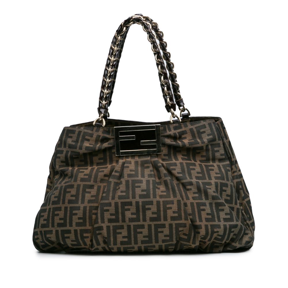 Fendi B Fendi Brown Canvas Fabric Zucca Mia Tote Italy