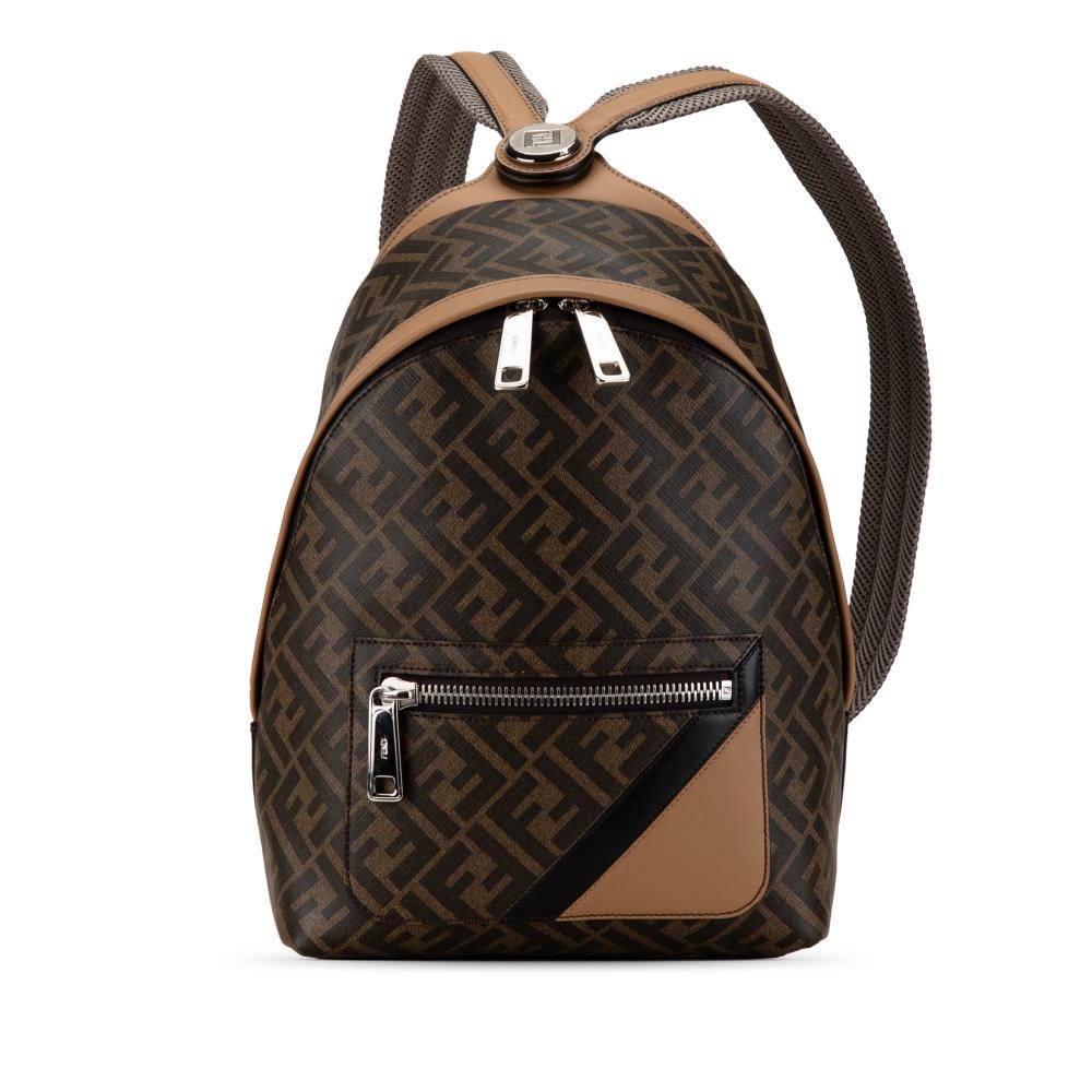 Fendi B Fendi Brown Coated Canvas Fabric Small Zucca Chiodo Diagonal Backpack Italy