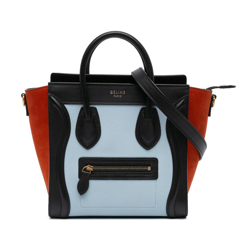 Celine B Celine Blue Light Blue with Multi Calf Leather Nano Tricolor Luggage Tote Italy