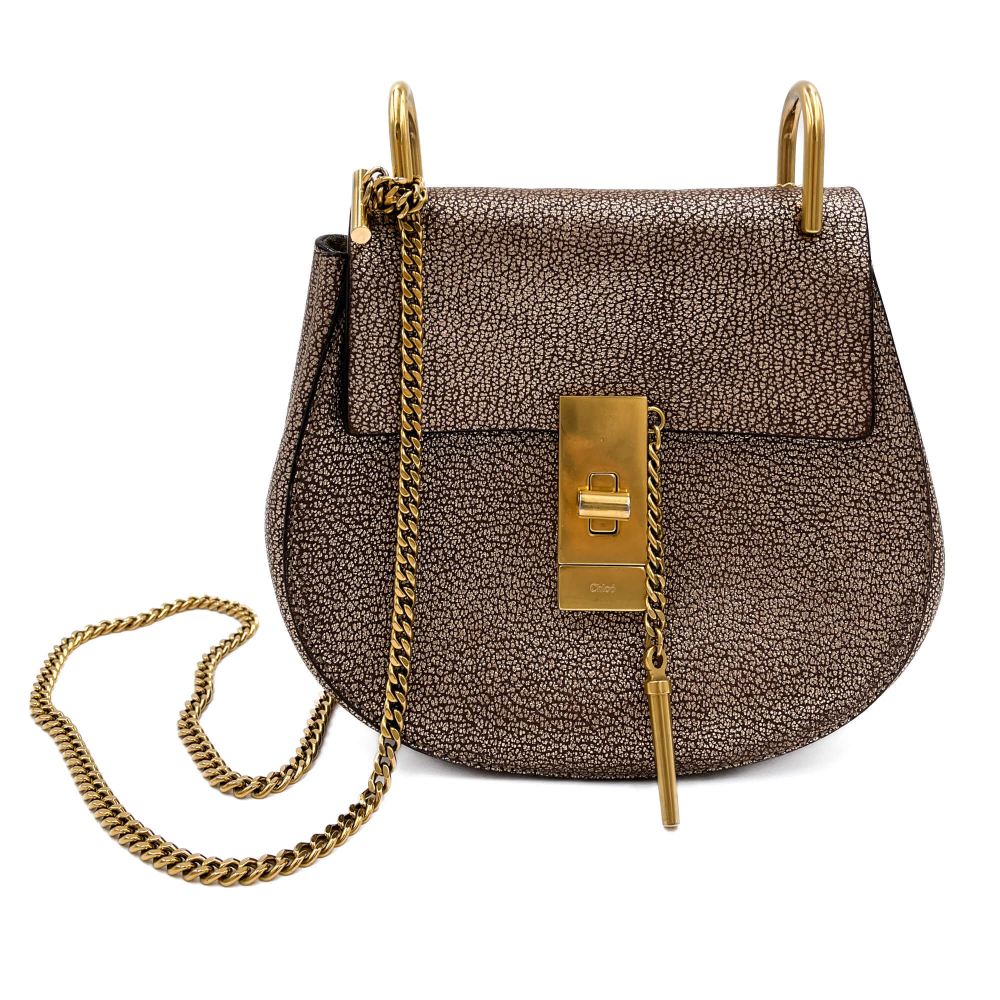 Chloé Drew Chain Small Leather Flap Crossbody Metallic