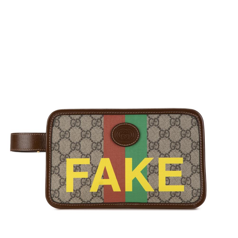 Gucci AB Gucci Brown Beige Coated Canvas Fabric GG Supreme Fake/Not Cosmetic Pouch Italy