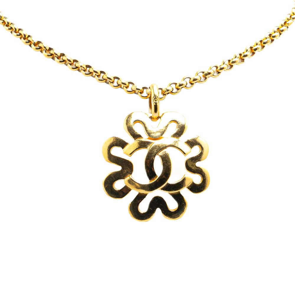 Chanel B Chanel Gold Gold Plated Metal CC Flower Pendant Necklace France