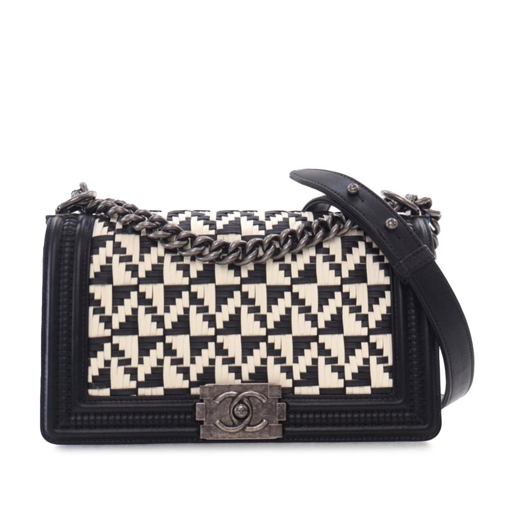 Chanel AB Chanel Black with White Calf Leather Medium Bicolor Woven skin Boy Flap France