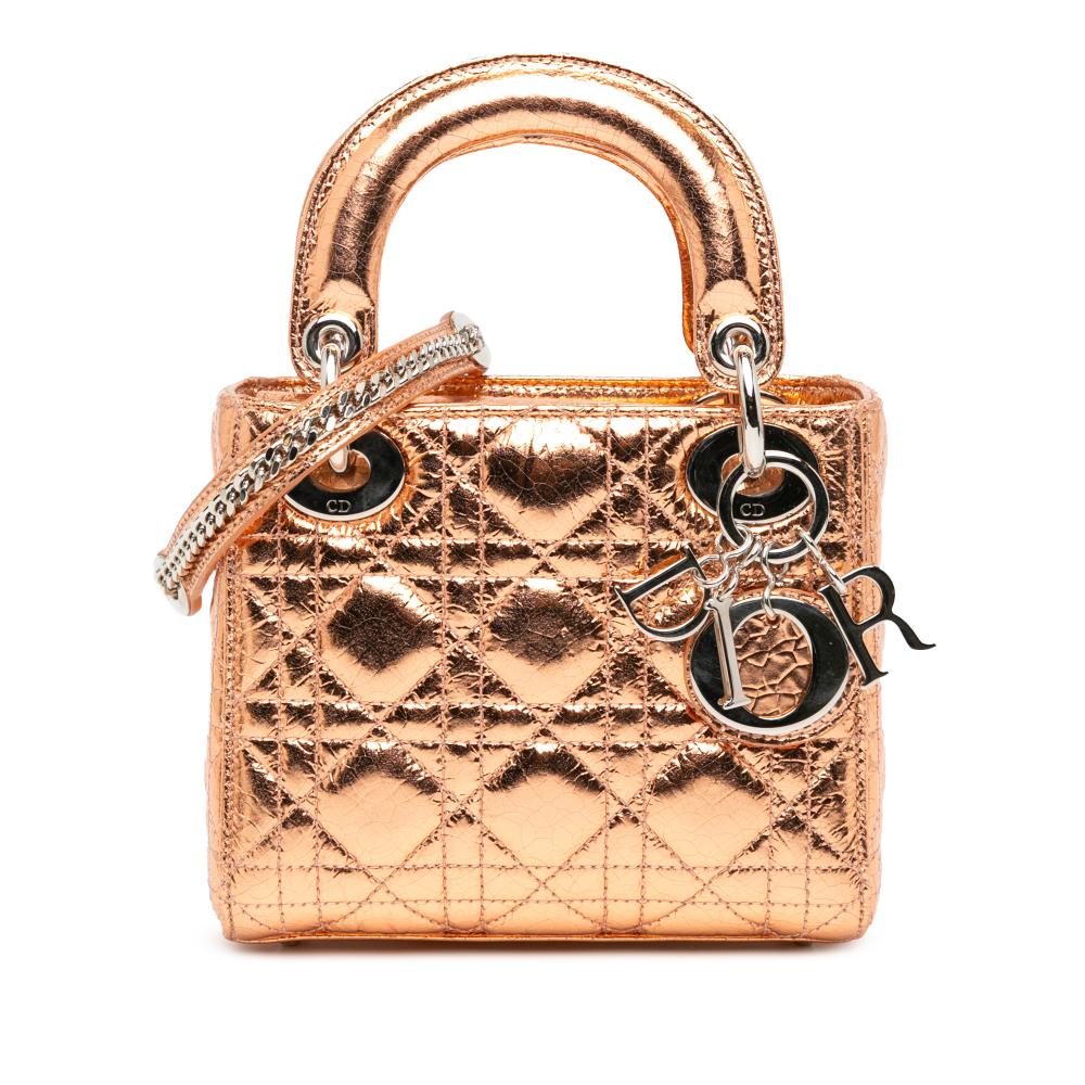 Christian Dior AB Dior Brown Bronze Calf Leather Mini Metallic skin Cannage Lady Dior Italy