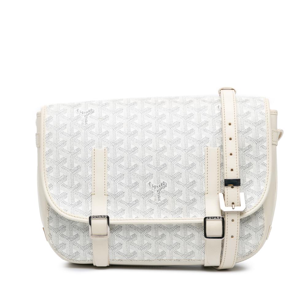 Goyard B Goyard White Coated Canvas Fabric Goyardine Belvedere PM France