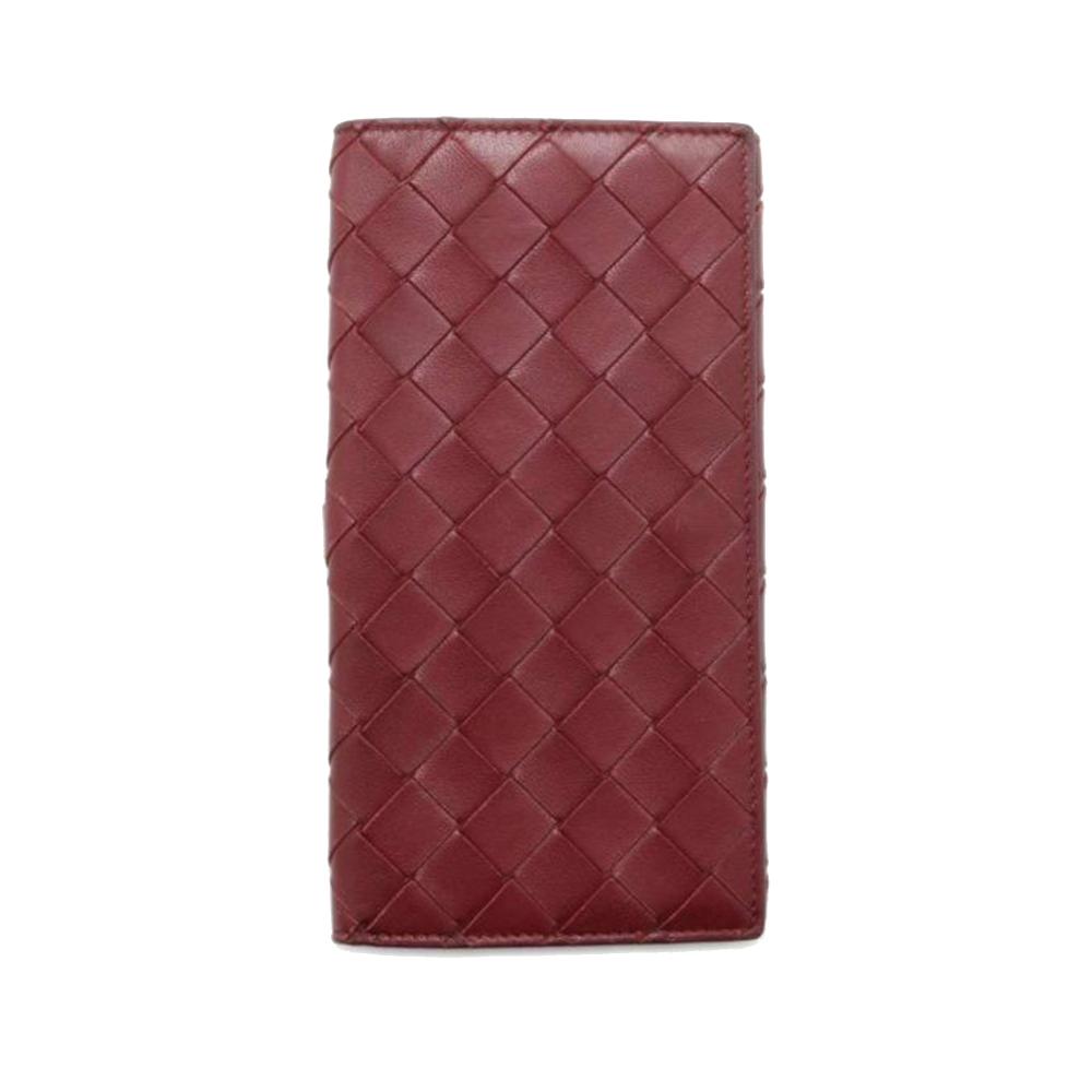 Bottega Veneta B Bottega Veneta Red Dark Red Nappa Leather Leather Nappa Intrecciato Long Wallet Italy