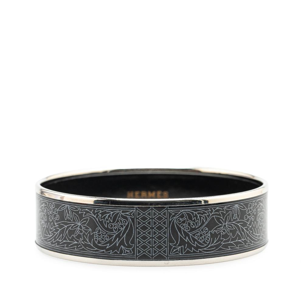 Hermès B Hermès Black with Silver Enamel Other Wide Printed Bangle 65 Australia