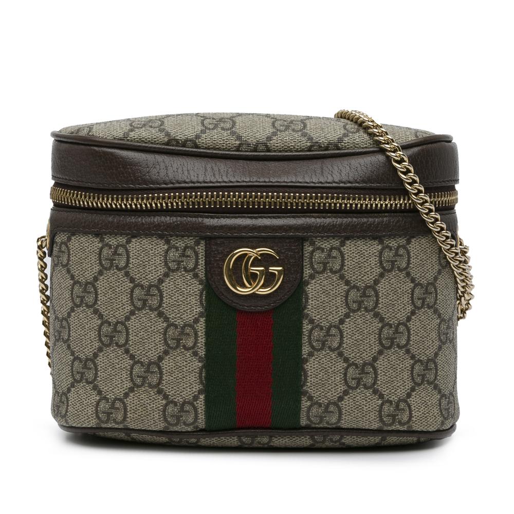 Gucci B Gucci Brown Beige Coated Canvas Fabric GG Supreme Ophidia Convertible Belt Bag Italy