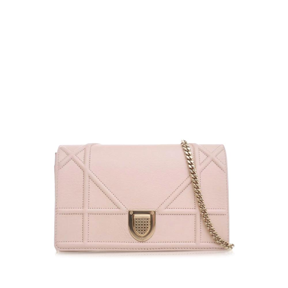 Christian Dior AB Dior Pink Light Pink Calf Leather Grained skin Diorama Wallet on Chain Italy