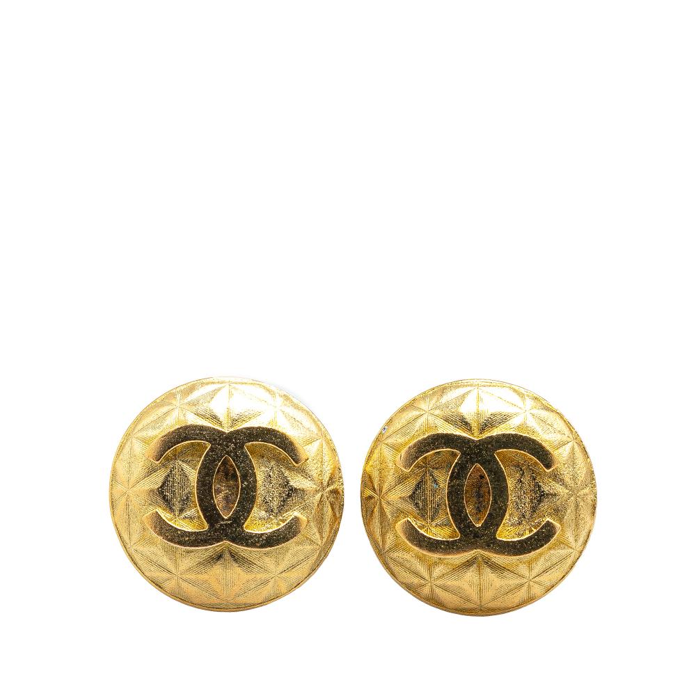 Chanel AB Chanel Gold Gold Plated Metal CC Round Clip on Earrings France