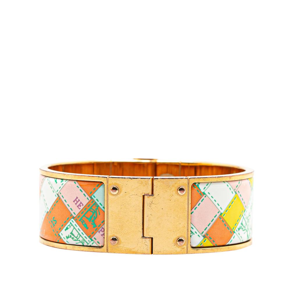 Hermès B Hermès Gold Enamel Other Wide Bolduc Au Carre Charniere Hinged Bracelet France