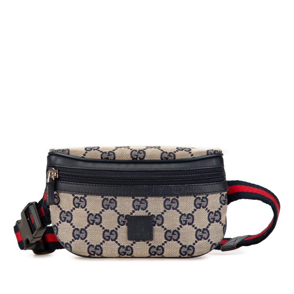 Gucci AB Gucci Brown Beige Canvas Fabric GG Web Childrens Belt Bag Italy