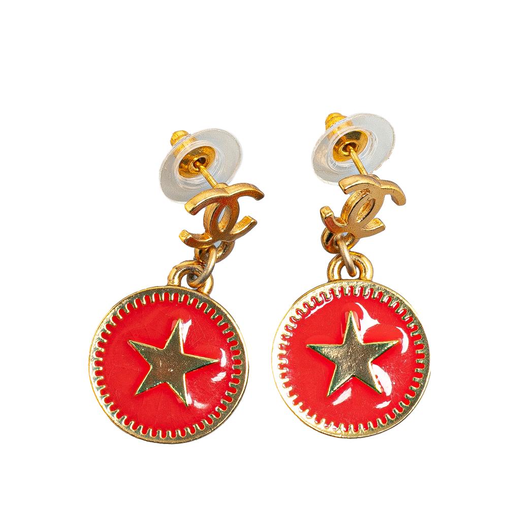 Chanel B Chanel Gold Gold Plated Metal Mini Nico Swing American Star Push Back Earrings France