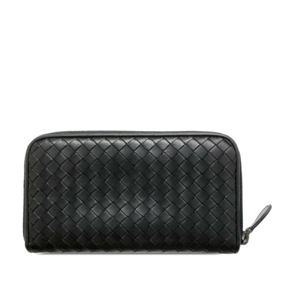 Bottega Veneta B Bottega Veneta Black Lambskin Leather Leather Lambskin Intrecciato Zip Around Long Wallet Italy