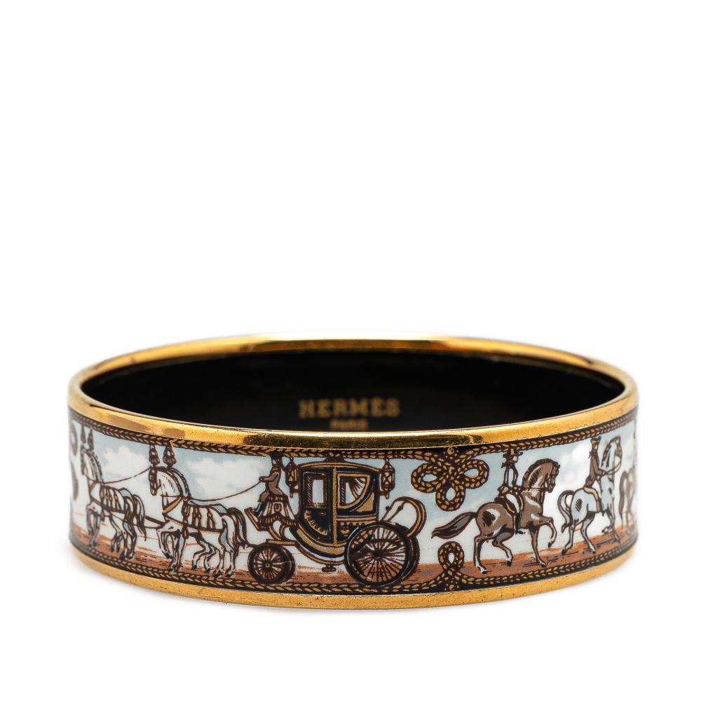 Hermès B Hermès White with Gold Enamel Other Wide Carriage Bangle 62 Austria