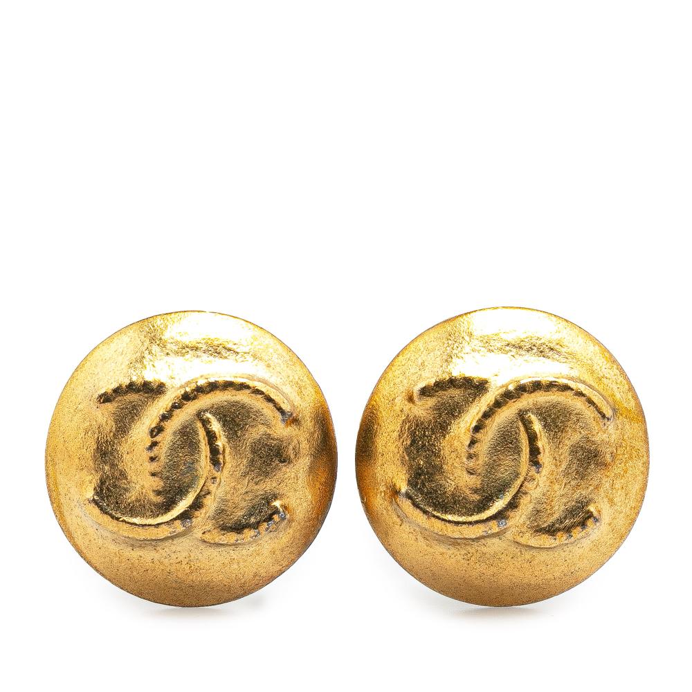 Chanel B Chanel Gold Gold Plated Metal CC Clip On Earrings France