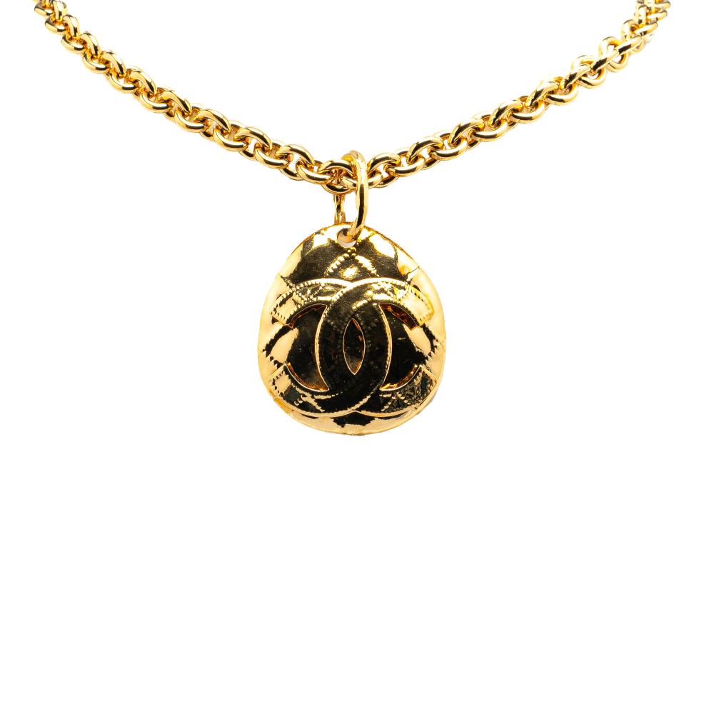 Chanel AB Chanel Gold Gold Plated Metal CC Pendant Necklace France