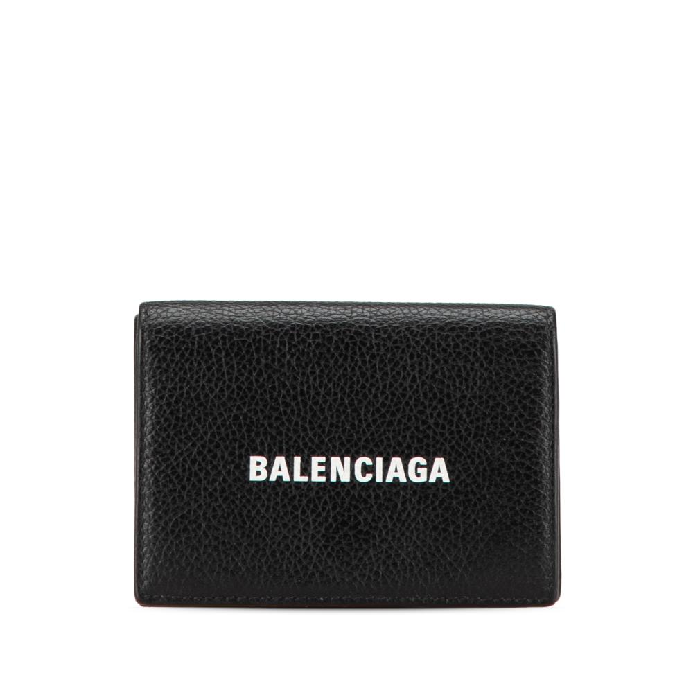 Balenciaga B Balenciaga Black Calf Leather Everyday Trifold Small Wallet Italy