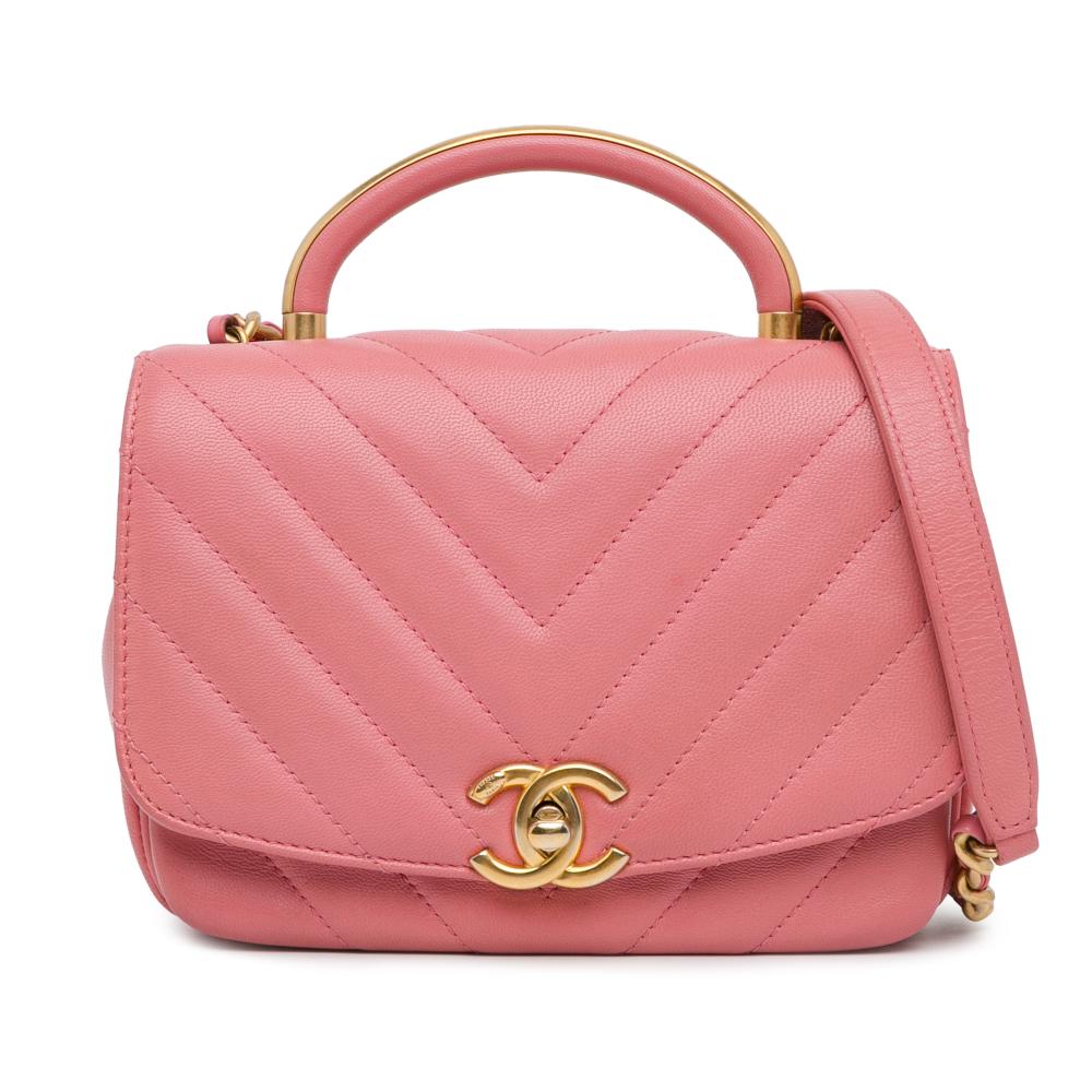 Chanel AB Chanel Pink Lambskin Leather Leather Small Chevron Lambskin Reversed Round Flap Italy