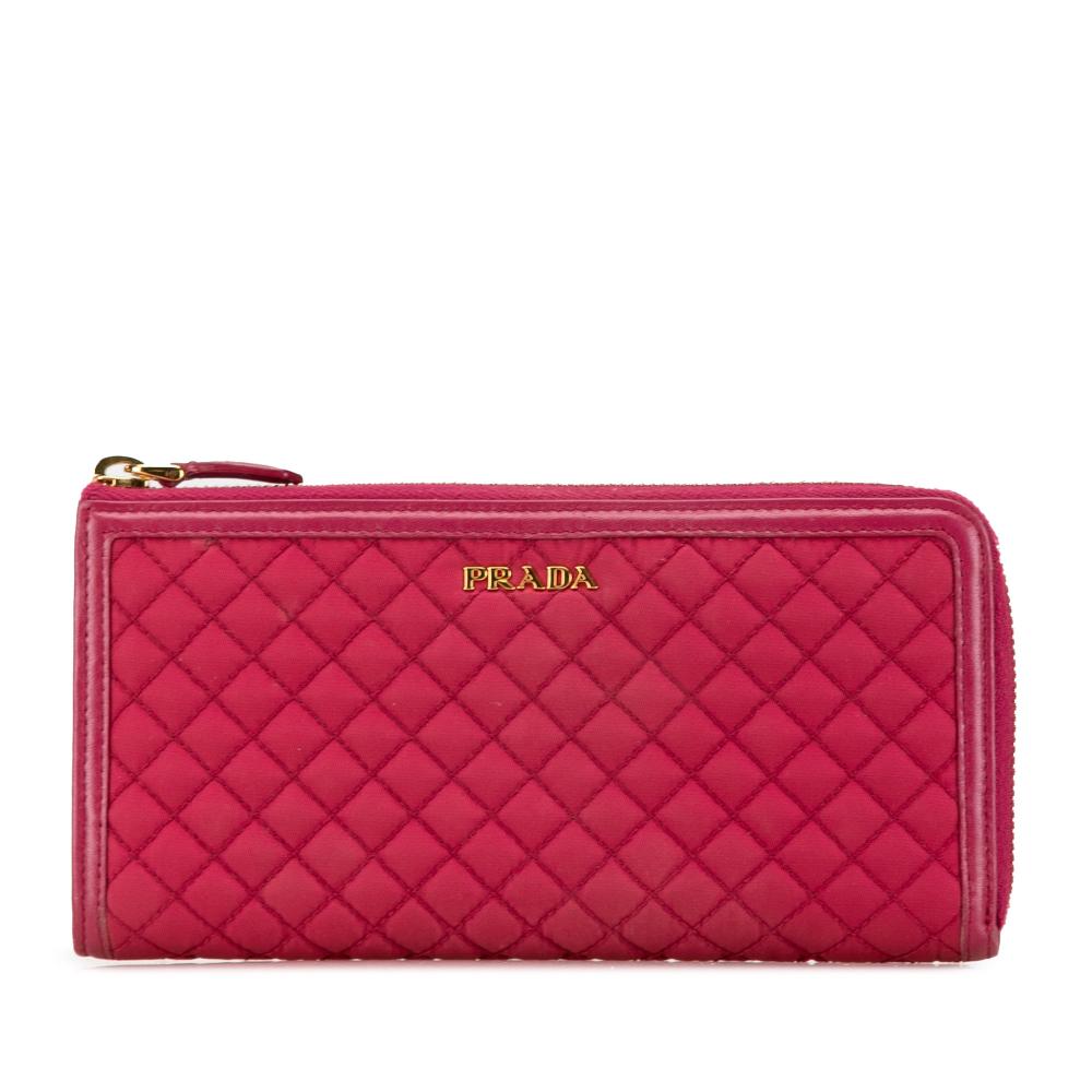 Prada B Prada Pink Dark Pink Nylon Fabric Quilted Tessuto Zip Around Long Wallet Italy