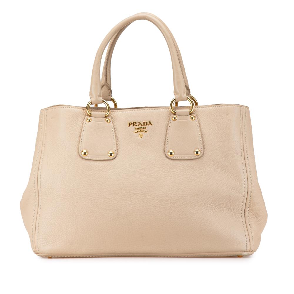 Prada B Prada Brown Light Beige Calf Leather Vitello Daino Satchel China