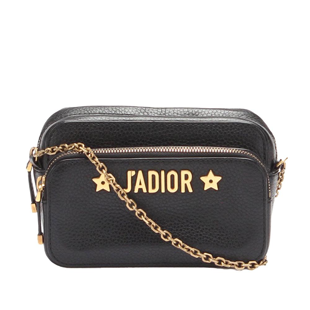 Christian Dior AB Dior Black Calf Leather J'Adior Camera Case Clutch with Chain Italy