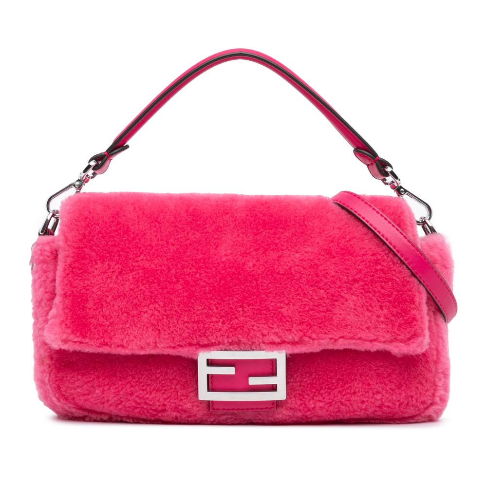 Fendi AB Fendi Pink Fur Natural Material Shearling Baguette Satchel Italy