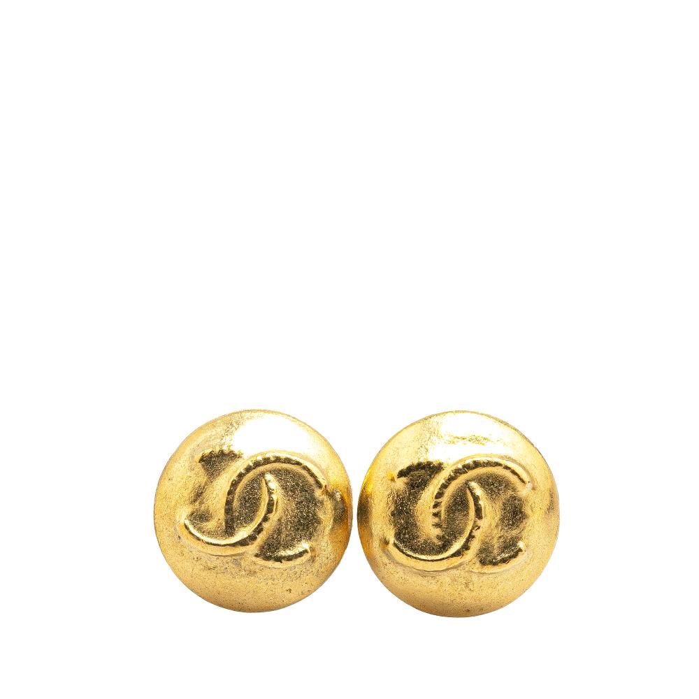 Chanel B Chanel Gold Gold Plated Metal CC Round Clip on Earrings France