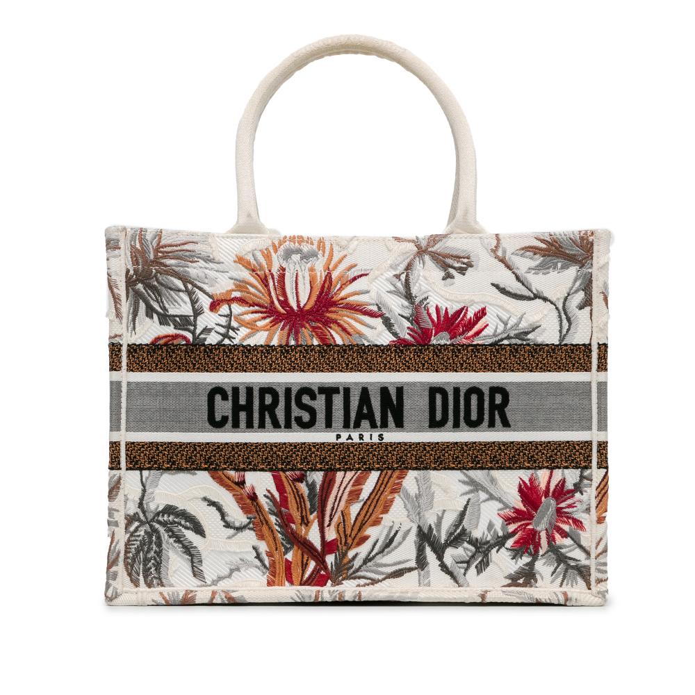 Christian Dior AB Dior White Canvas Fabric Medium Toile de Jouy Tropicalia Book Tote Italy