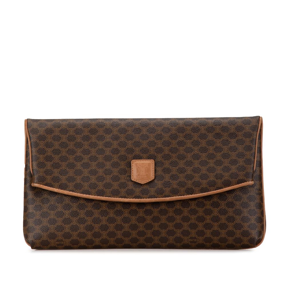 Celine B Celine Brown Coated Canvas Fabric Macadam Clutch Italy