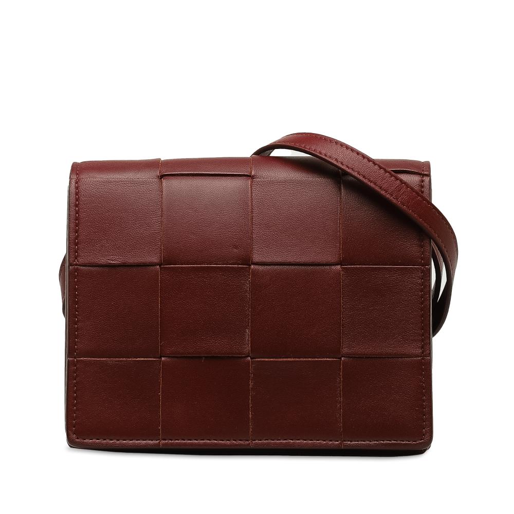 Bottega Veneta AB Bottega Veneta Red Burgundy Nappa Leather Leather Nappa Intrecciato Cassette Crossbody Italy