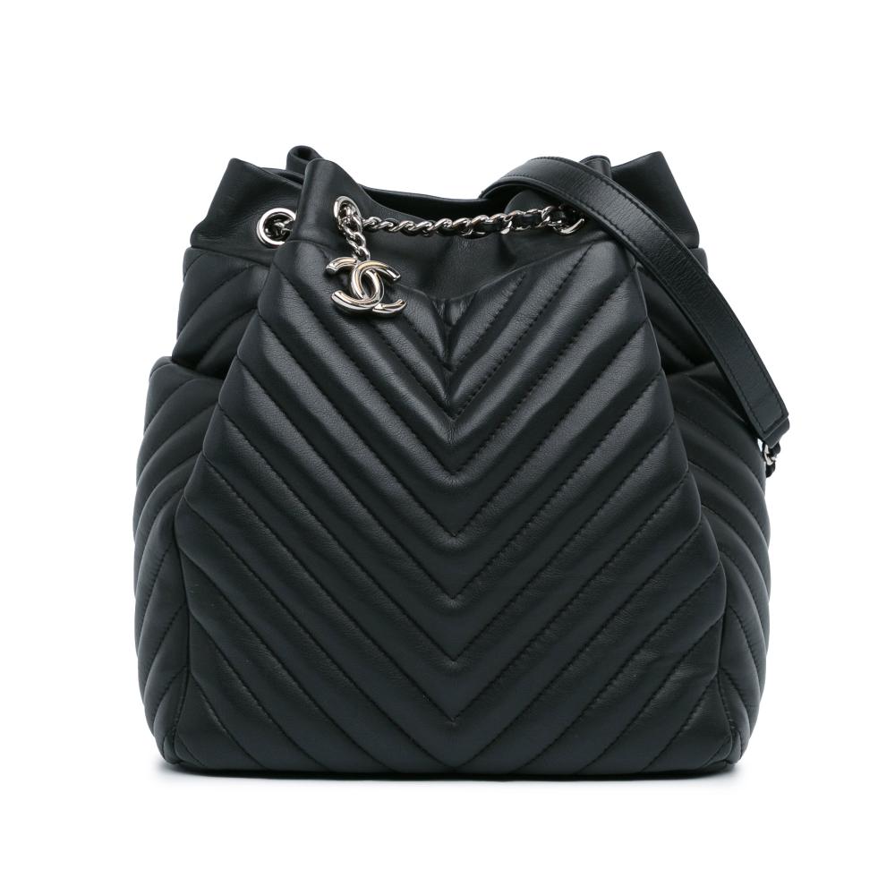 Chanel AB Chanel Black Calf Leather Chevron skin Urban Spirit Bucket Bag Italy