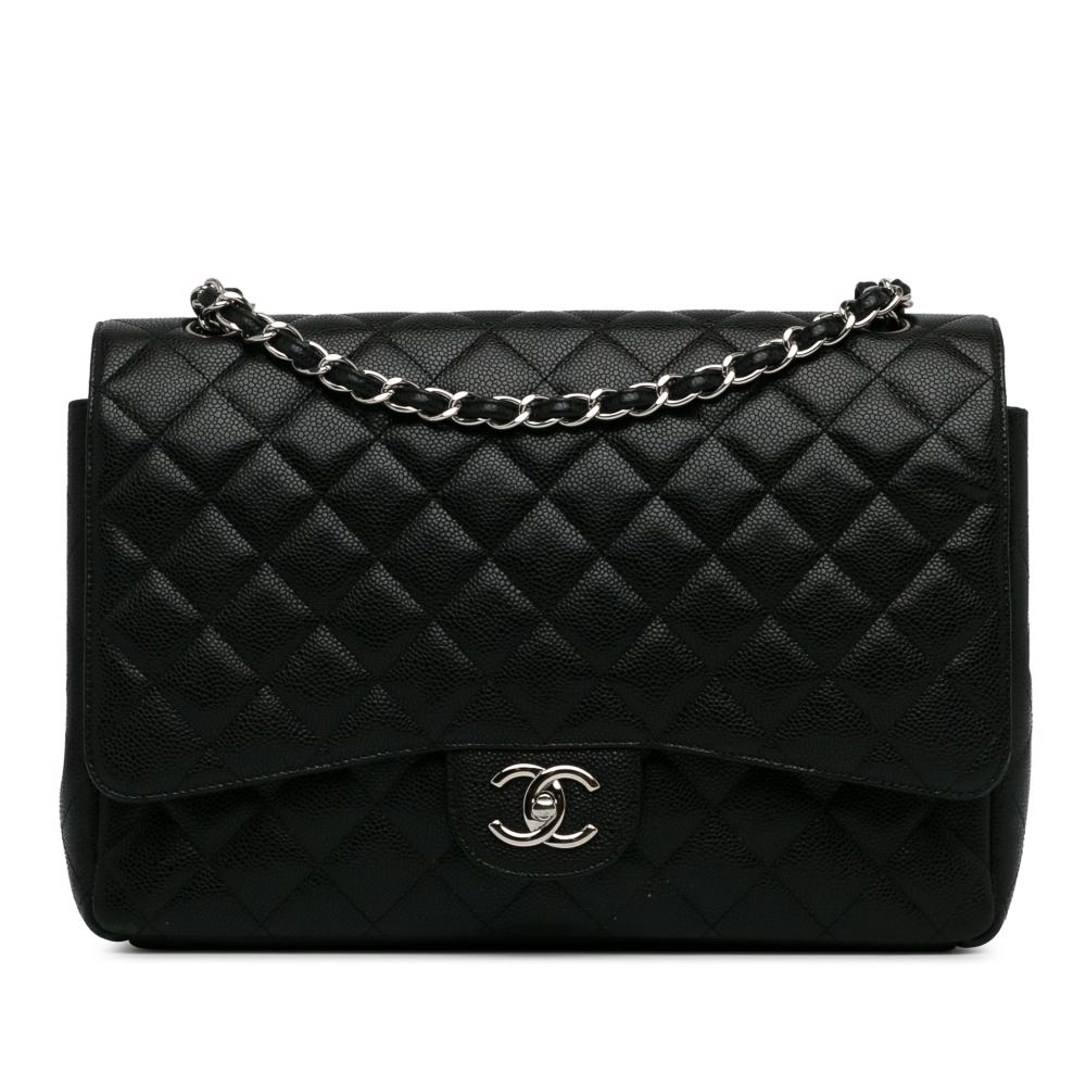 Chanel B Chanel Black Caviar Leather Leather Maxi Classic Caviar Double Flap Italy