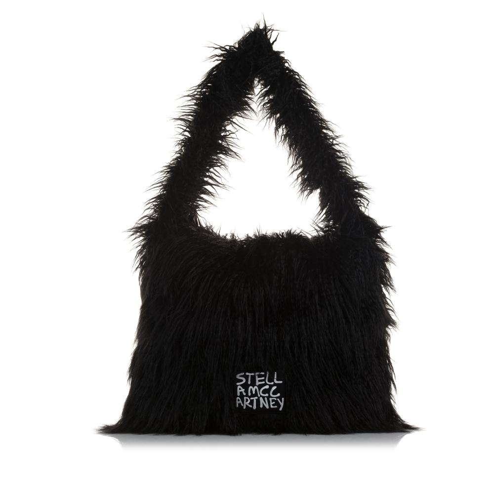 Stella McCartney B Stella McCartney Black Polyester Fabric x Ed Curtis Faux Fur Shoulder Bag Italy