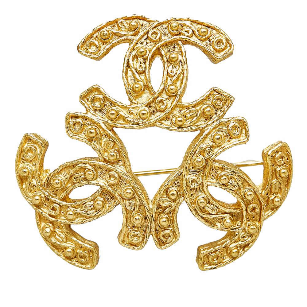 Chanel AB Chanel Gold Gold Plated Metal Triple CC Brooch France