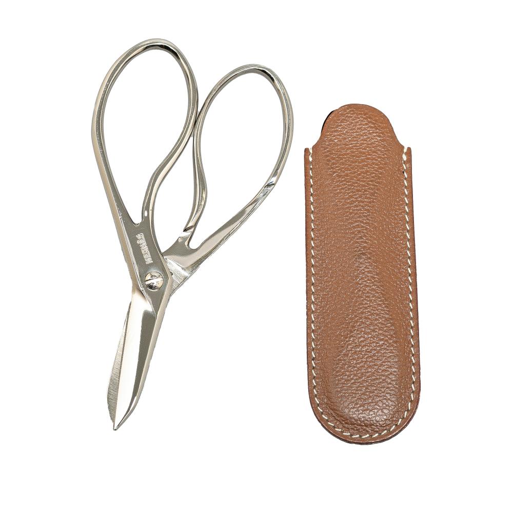 Hermès AB Hermès Silver with Brown Stainless Steel Metal Scissors with Leather Case France