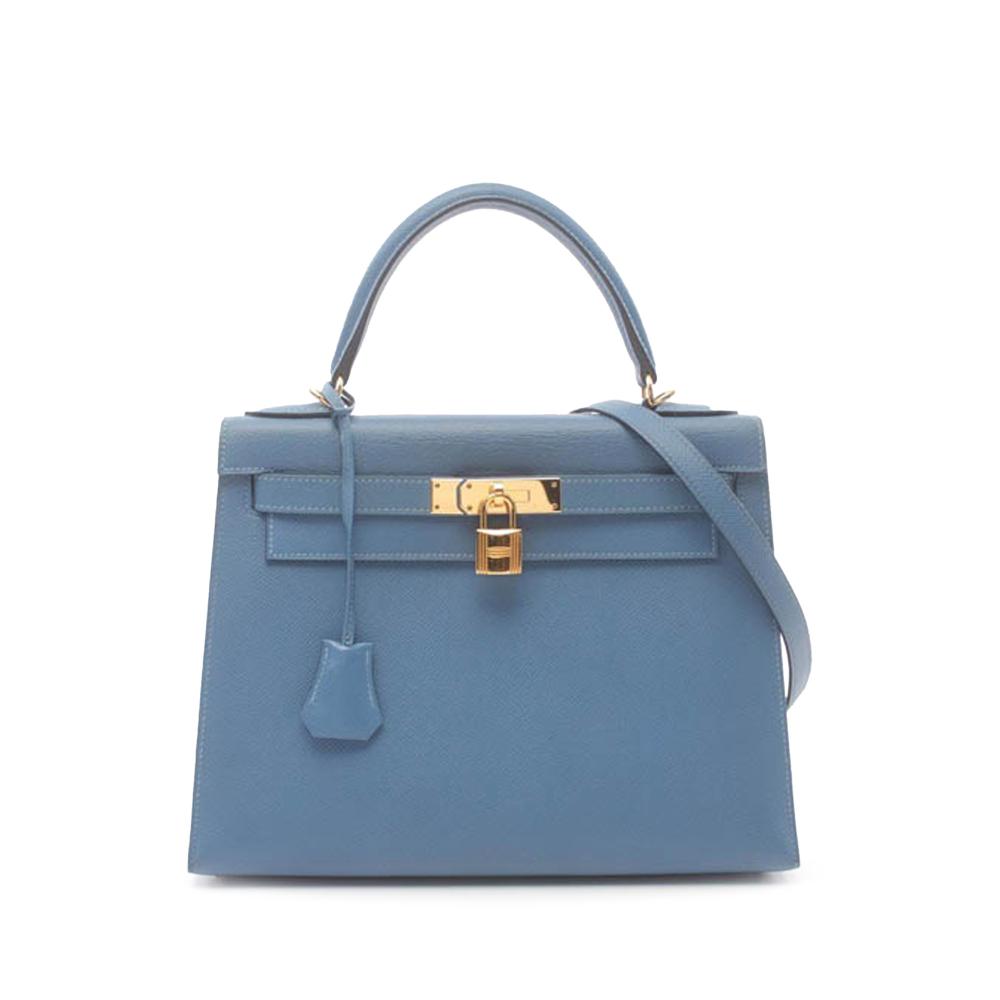 Hermès AB Hermès Blue Calf Leather Epsom Kelly II Sellier 25 France