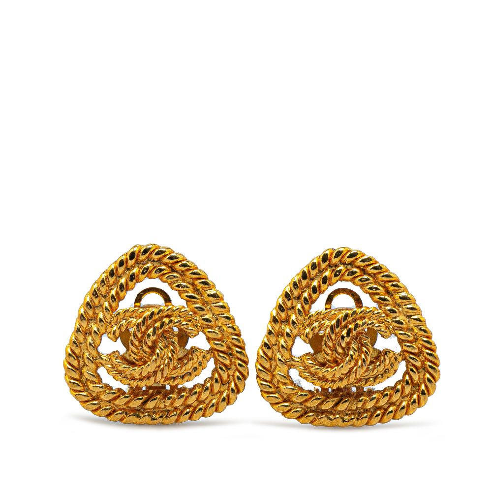 Chanel AB Chanel Gold Gold Plated Metal CC Triangle Rope Clip On Earrings France