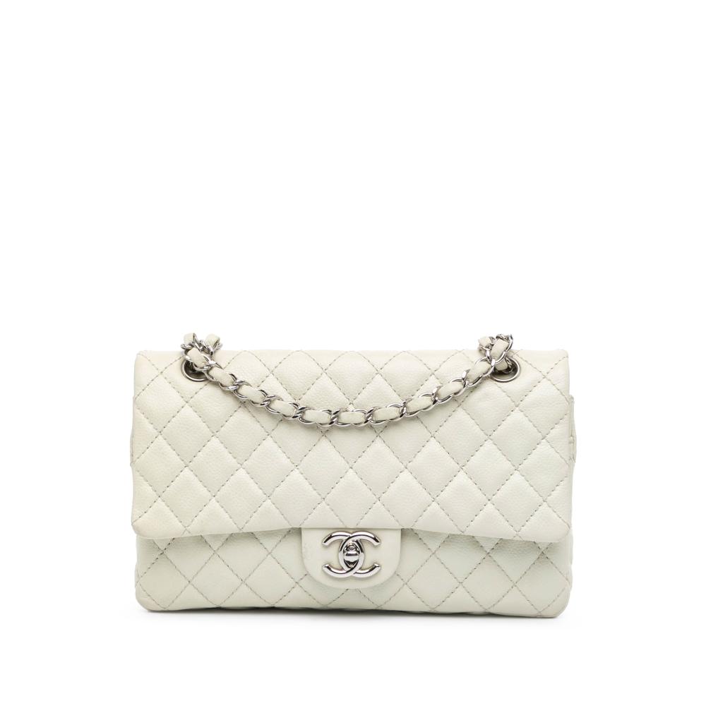 Chanel B Chanel White Ivory Caviar Leather Leather Medium Classic Caviar Double Flap France