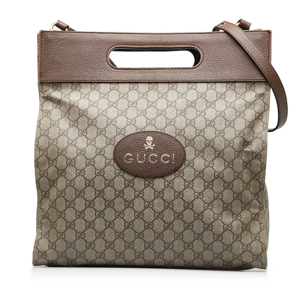 Gucci B Gucci Brown Beige Coated Canvas Fabric GG Supreme Neo Vintage Soft Tote Italy