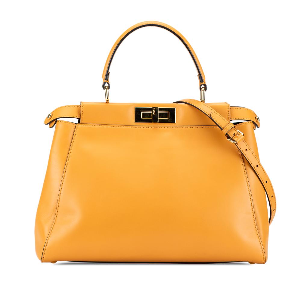 Fendi B Fendi Yellow Calf Leather Medium Peekaboo Satchel Italy