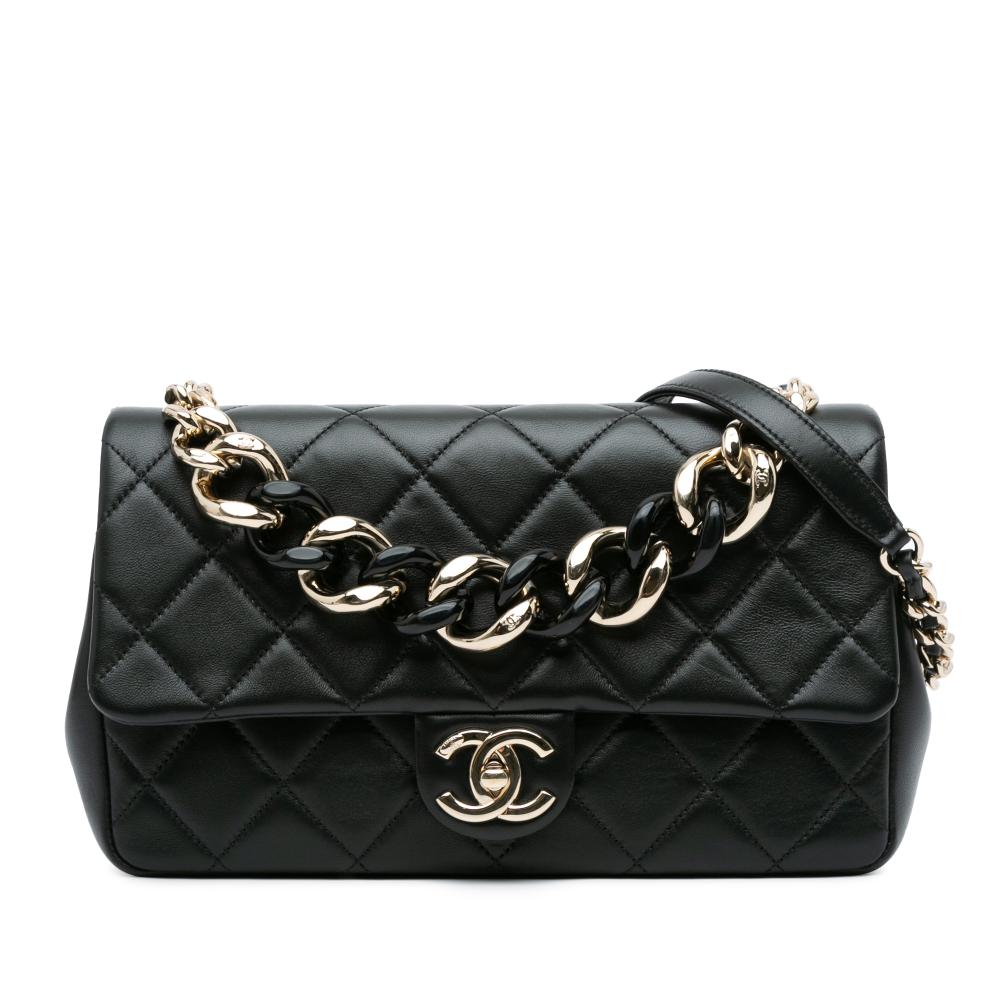 Chanel AB Chanel Black Lambskin Leather Leather Medium Lambskin Elegant Chain Single Flap Italy