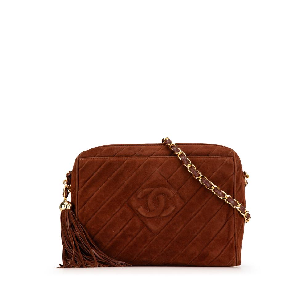 Chanel B Chanel Brown Dark Brown Suede Leather CC Quilted Tassel Diamond Camera Bag Italy