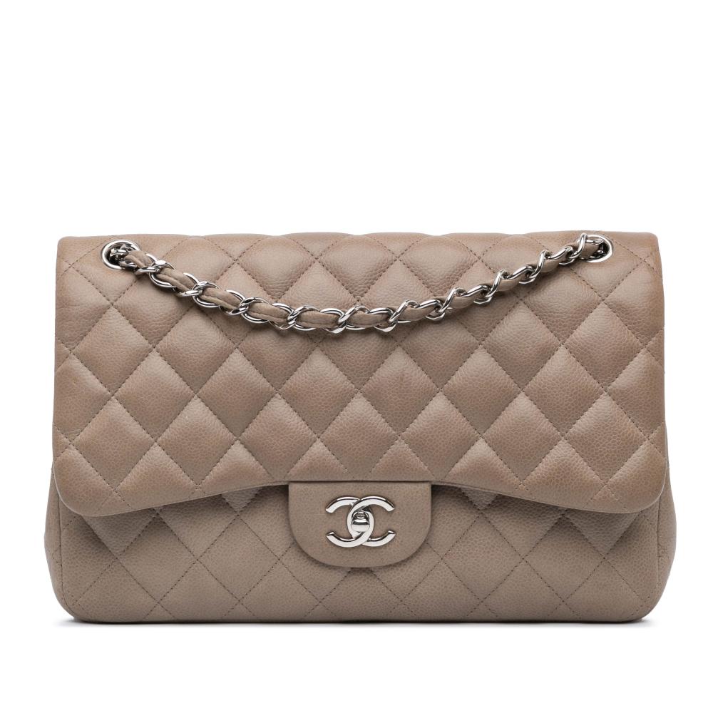 Chanel B Chanel Brown Taupe Caviar Leather Leather Jumbo Classic Caviar Double Flap Italy