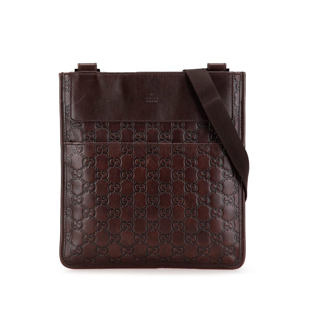 Gucci B Gucci Brown Dark Brown Calf Leather Guccissima Crossbody Italy