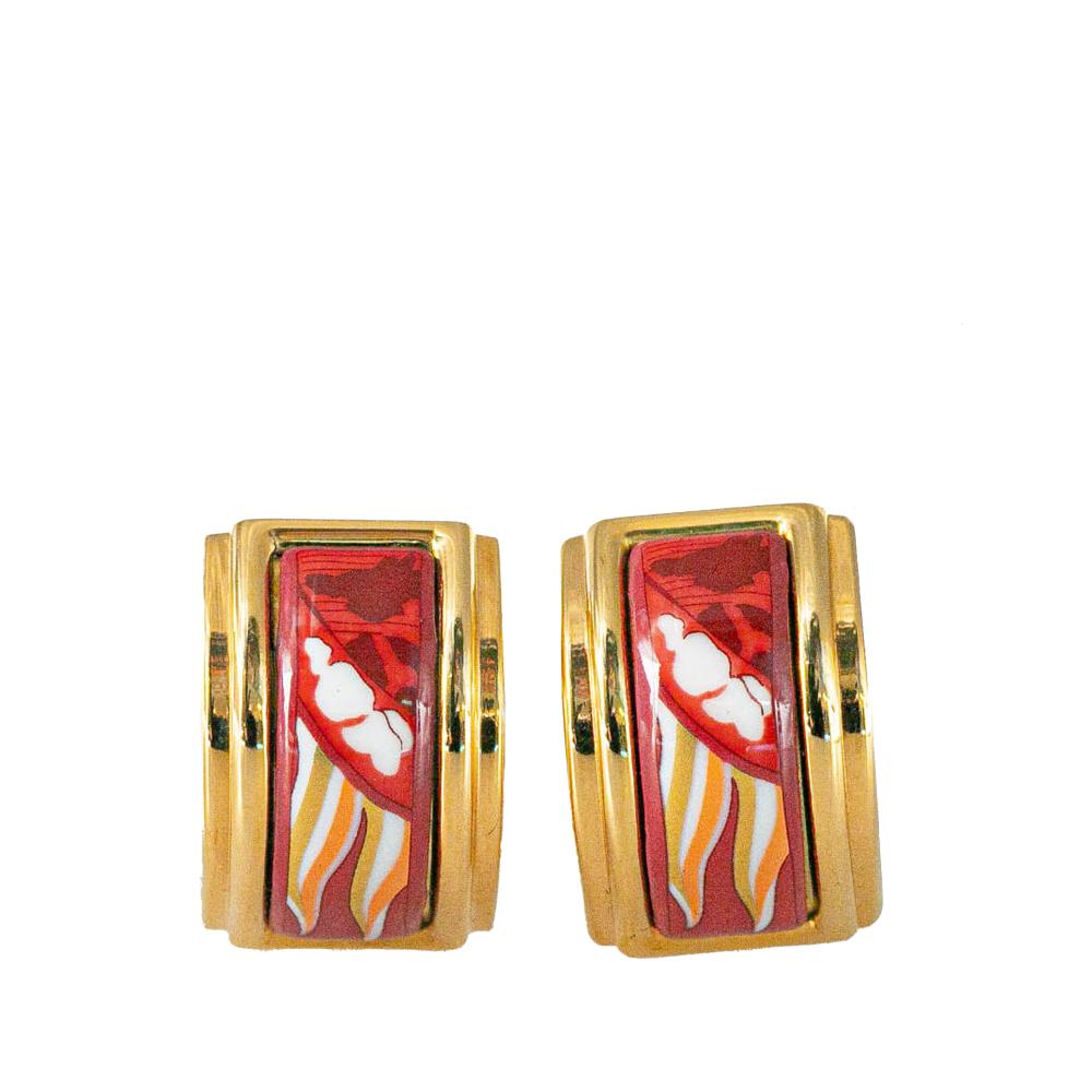 Hermès AB Hermès Red with Gold Enamel Other Cloisonne Clip On Earrings France